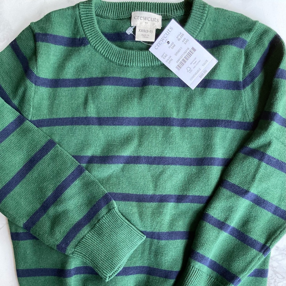 NWT Green and Navy J.Crew striped cotton crewneck sweater